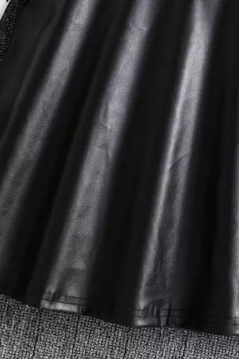 Black & white heart printed polyester pu leather fit & flare dress for girls