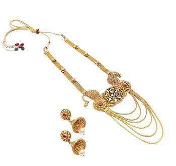 Red stone studded golden bridal necklace set 1