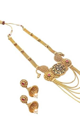 Reeti fashions red stone studded golden bridal necklace set