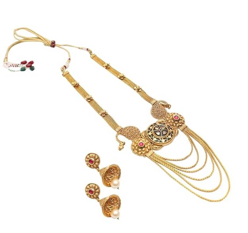 Reeti fashions red stone studded golden bridal necklace set