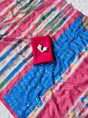 Pink Color  Digital Print and Real Miroor work Silk Saree 3
