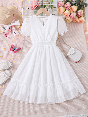 White self design georgette fit & flare mini dress for women 1