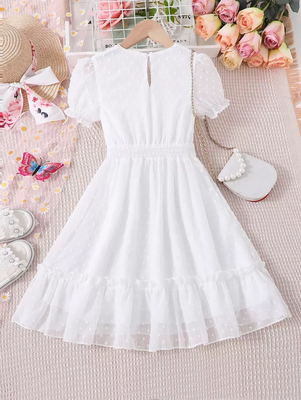 White self design georgette fit & flare mini dress for women 2