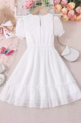 White self design georgette fit & flare mini dress for women