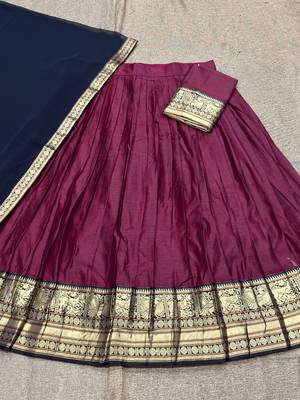 Wine Kanchi Cotton Zari Weaving Work Semi-stitched Lehenga Choli with Dupatta 3
