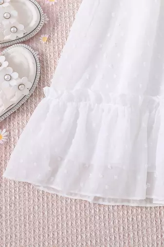 White self design georgette fit & flare mini dress for women