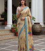 Cream Color Dori With Printed Work Virana Silk Saree