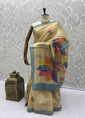 Cream Color Dori With Printed Work Virana Silk Saree 5