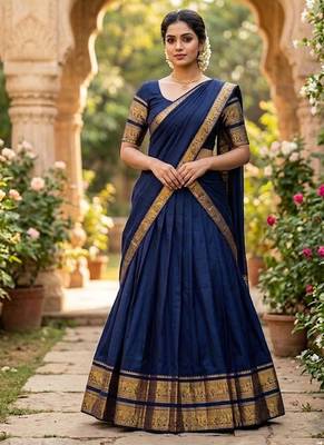 Navyblue Kanchi Cotton Zari Weaving Work Semi-stitched Lehenga Choli with Dupatta 1