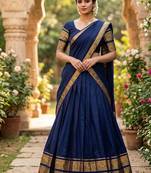 Navyblue Kanchi Cotton Zari Weaving Work Semi-stitched Lehenga Choli with Dupatta