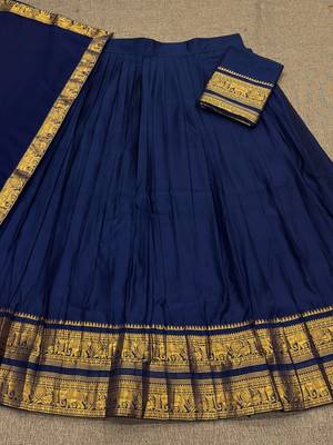 Navyblue Kanchi Cotton Zari Weaving Work Semi-stitched Lehenga Choli with Dupatta 2
