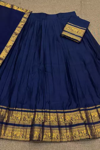 Navyblue Kanchi Cotton Zari Weaving Work Semi-stitched Lehenga Choli with Dupatta