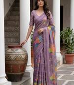 Lavender Color Dori With Printed Work Silk Saree