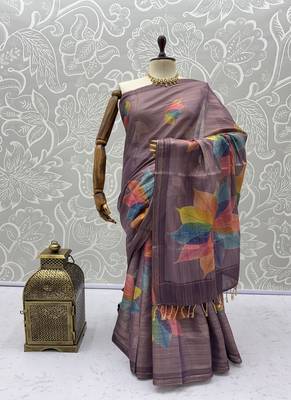 Lavender Color Dori With Printed Work Silk Saree 5