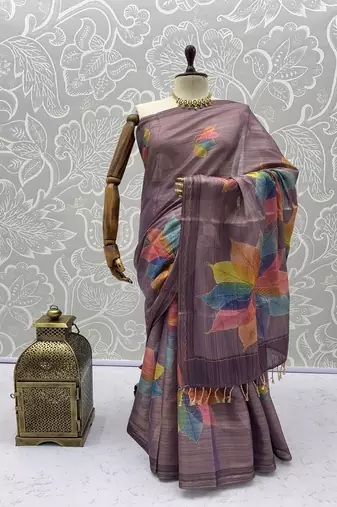 Lavender Color Dori With Printed Work Silk Saree