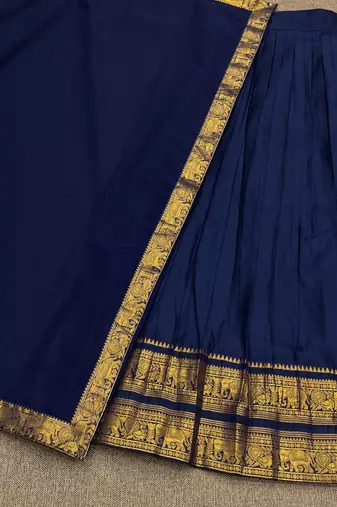 Navyblue Kanchi Cotton Zari Weaving Work Semi-stitched Lehenga Choli with Dupatta