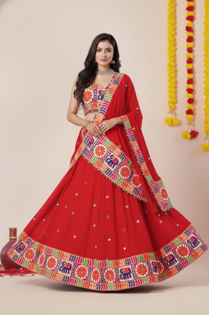 Red Designer Special Navratri Wear Lehenga Choli