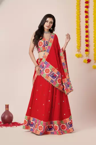 Red Designer Special Navratri Wear Lehenga Choli