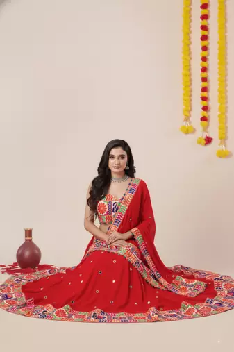 Red Designer Special Navratri Wear Lehenga Choli