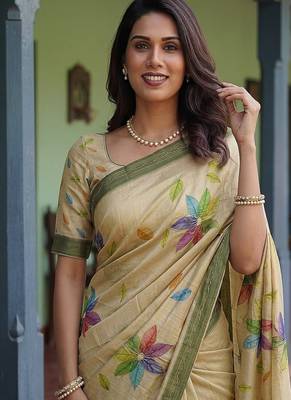 Cream Color Dori With Printed Work Virana Silk Saree 2