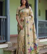 Cream Color Dori With Printed Work Virana Silk Saree