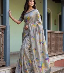 Grey Color Dori With Printed Work Silk Saree
