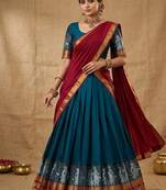 Rama Kanchi Cotton Zari Weaving Work Semi-stitched Lehenga Choli with Dupatta