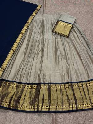 Cream Kanchi Cotton Zari Weaving Work Semi-stitched Lehenga Choli with Dupatta 2