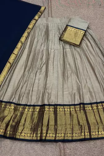 Cream Kanchi Cotton Zari Weaving Work Semi-stitched Lehenga Choli with Dupatta