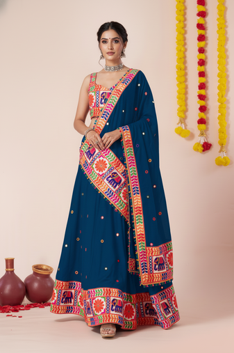 Dark-Teal Designer Special Navratri Wear Lehenga Choli