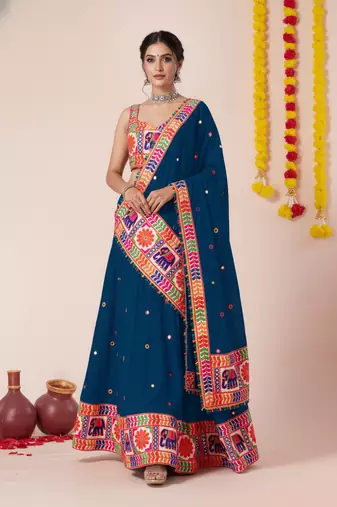 Dark-Teal Designer Special Navratri Wear Lehenga Choli