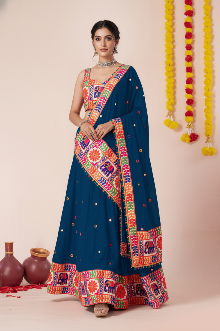 Dark-Teal Designer Special Navratri Wear Lehenga Choli