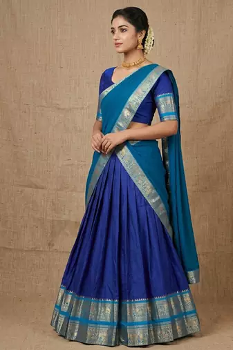 Blue Kanchi Cotton Zari Weaving Work Semi-stitched Lehenga Choli with Dupatta