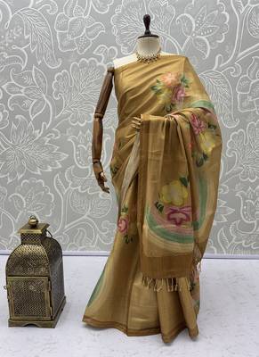 Mustard Color Dori With Printed Work Virana Silk Saree 5