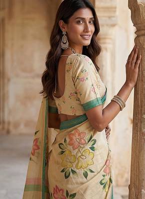 Off White Color Dori With Printed Work Silk Saree 2