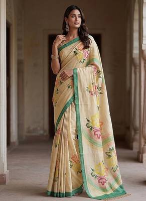 Off White Color Dori With Printed Work Silk Saree 1