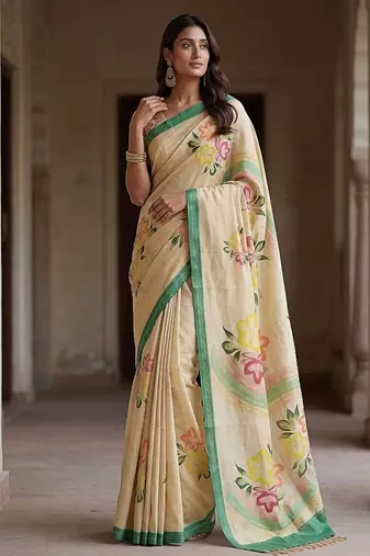 Off White Color Dori With Printed Work Silk Saree