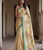 Off White Color Dori With Printed Work Silk Saree