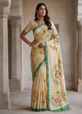 Off White Color Dori With Printed Work Silk Saree 3