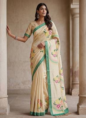 Off White Color Dori With Printed Work Silk Saree 4