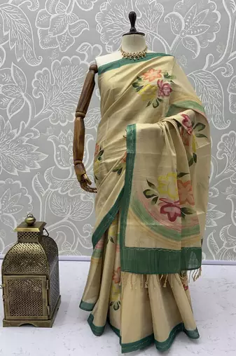 Off White Color Dori With Printed Work Silk Saree