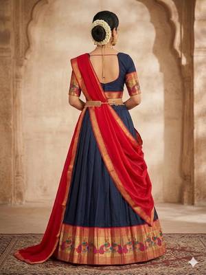 Black Kanchi Cotton Zari Weaving Work Semi-stitched Lehenga Choli with Dupatta 2