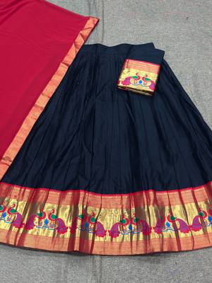 Black Kanchi Cotton Zari Weaving Work Semi-stitched Lehenga Choli with Dupatta 3