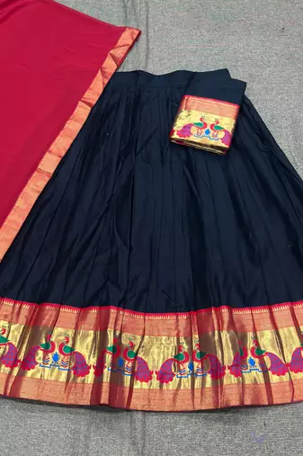 Black Kanchi Cotton Zari Weaving Work Semi-stitched Lehenga Choli with Dupatta