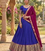 Royalblue Kanchi Cotton Zari Weaving Work Semi-stitched Lehenga Choli with Dupatta