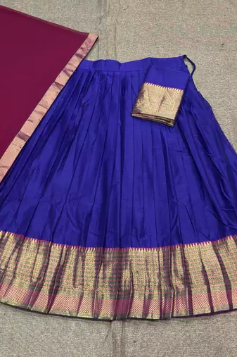 Royalblue Kanchi Cotton Zari Weaving Work Semi-stitched Lehenga Choli with Dupatta