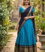 Skyblue Kanchi Cotton Zari Weaving Work Semi-stitched Lehenga Choli with Dupatta