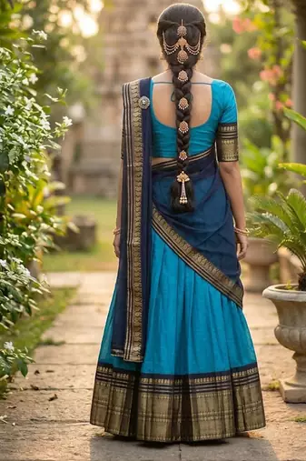 Skyblue Kanchi Cotton Zari Weaving Work Semi-stitched Lehenga Choli with Dupatta