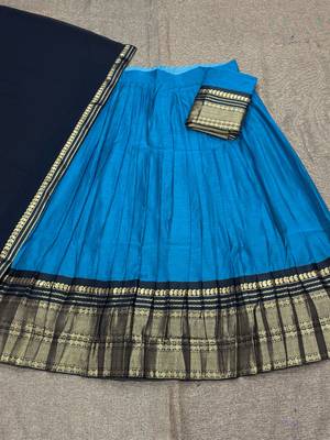 Skyblue Kanchi Cotton Zari Weaving Work Semi-stitched Lehenga Choli with Dupatta 3