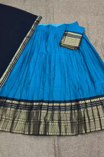 Skyblue Kanchi Cotton Zari Weaving Work Semi-stitched Lehenga Choli with Dupatta